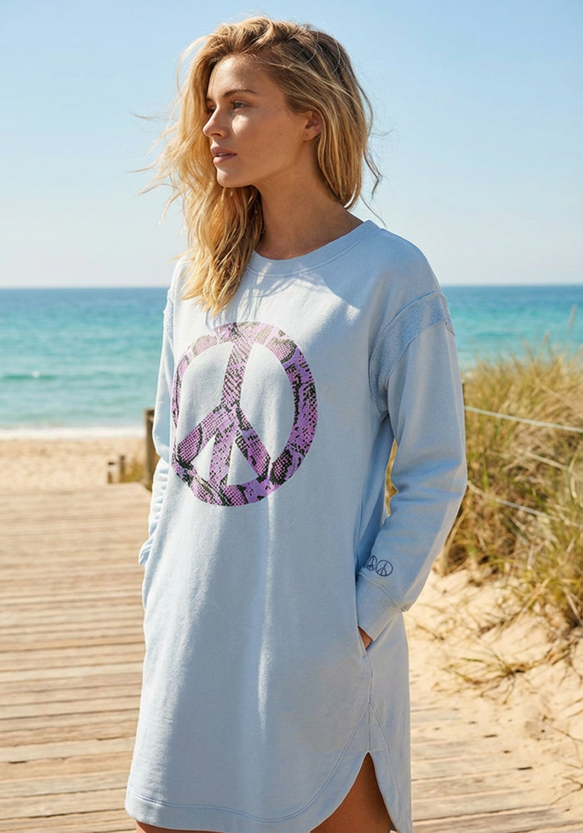 Roundneck long Peace - hellblau