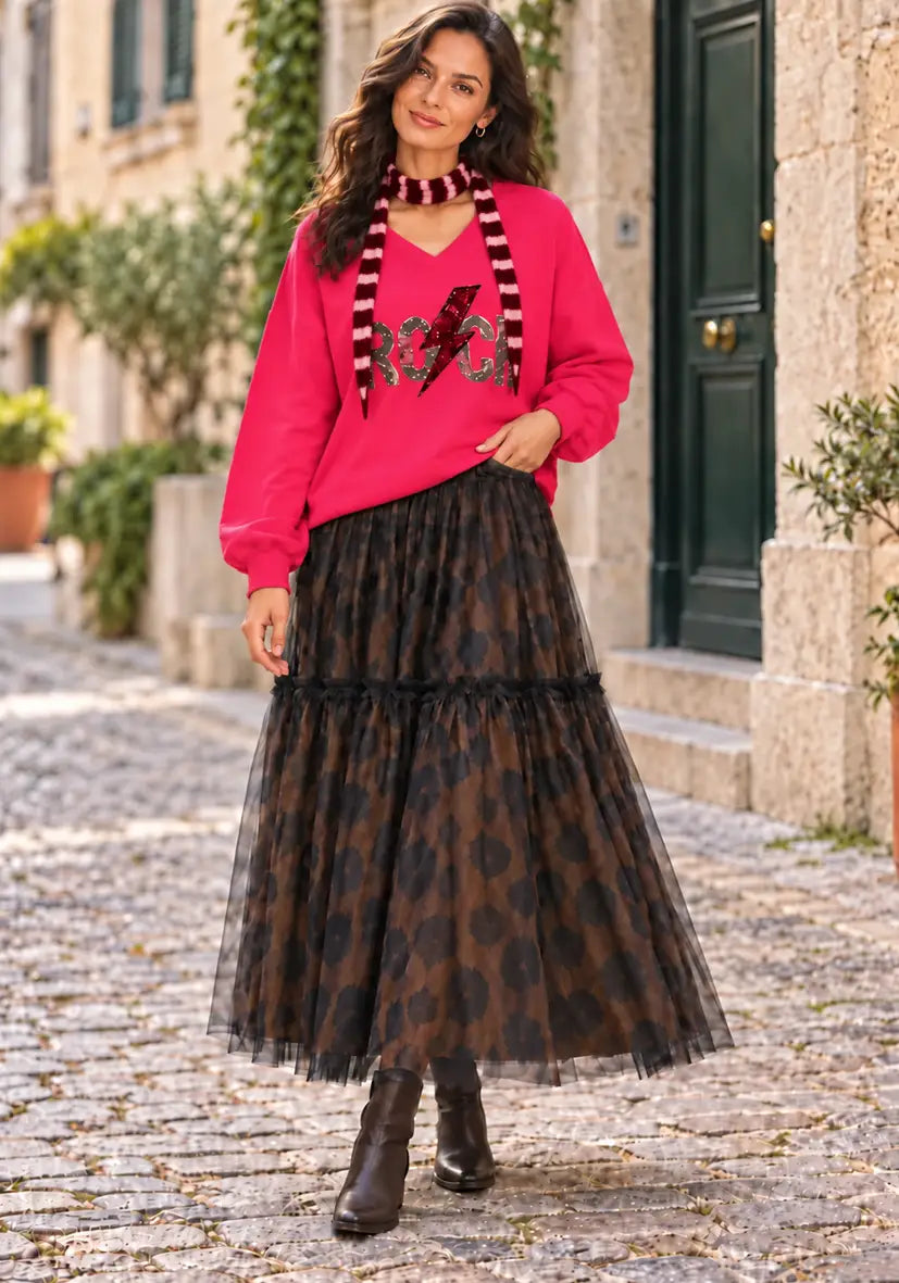 Small scarf stripes - bordeaux/flashrose
