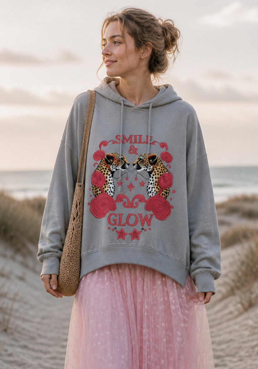 Long Hoodie Smile & Glow - hell grau