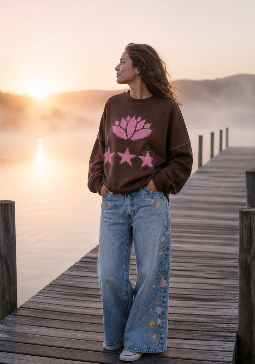 Roundneck Lotus Stars - Chocolate/Flashrose