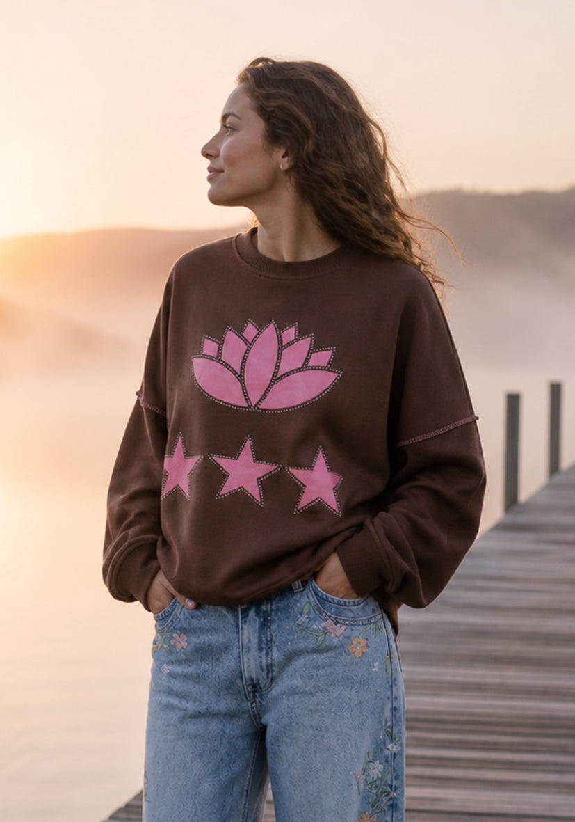 Roundneck Lotus Stars - Chocolate/Flashrose