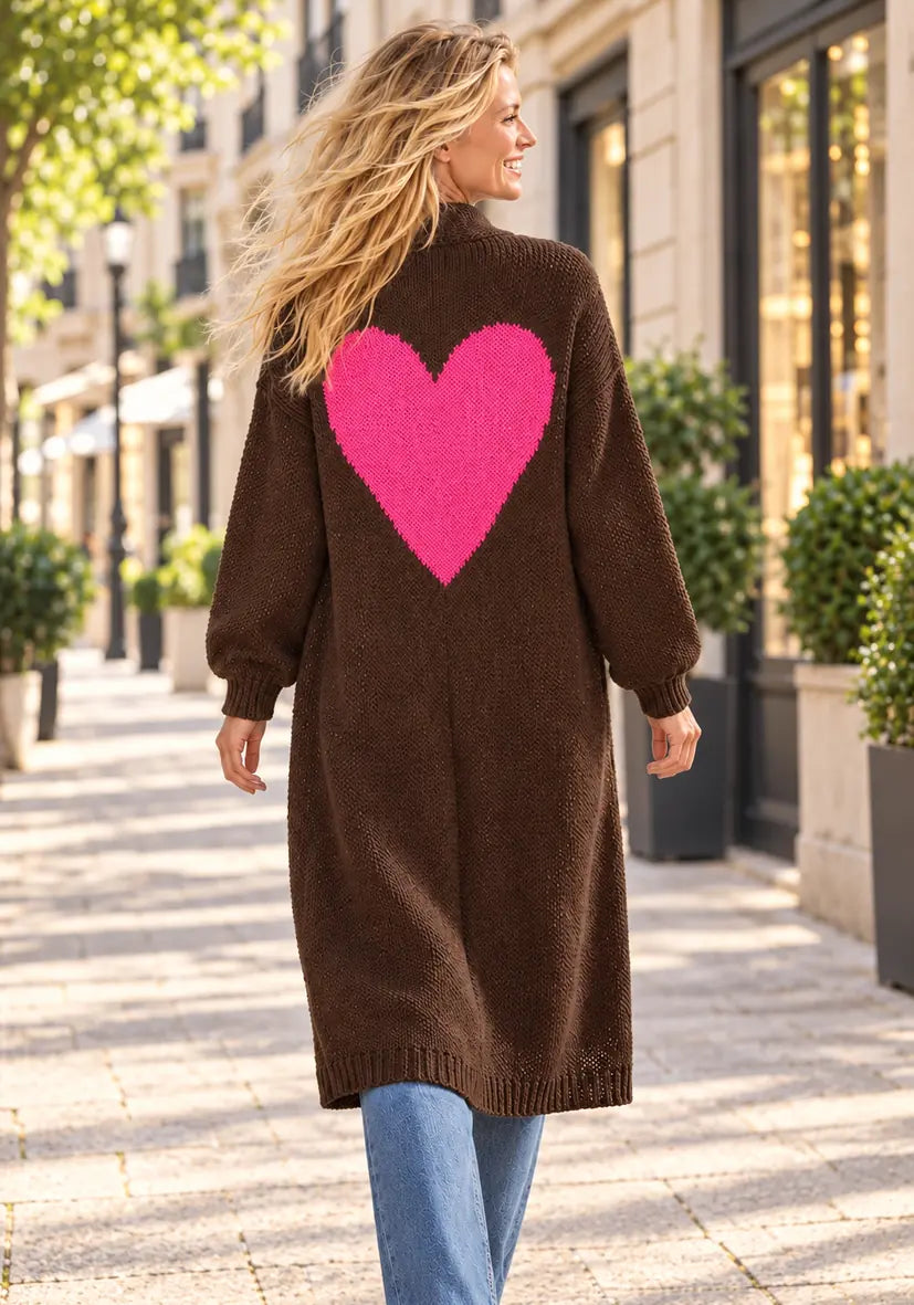 Cardigan multicolor Hearts - chocolate