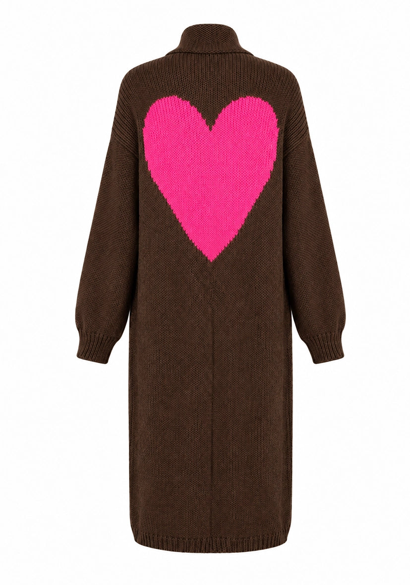 Cardigan multicolor Hearts - chocolate