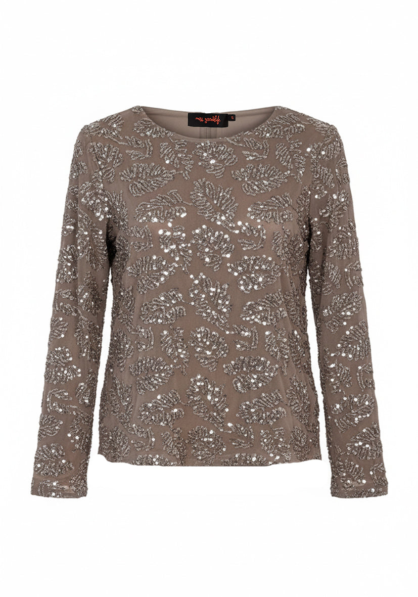 Longsleeve Sparkle Leaf - Taupe