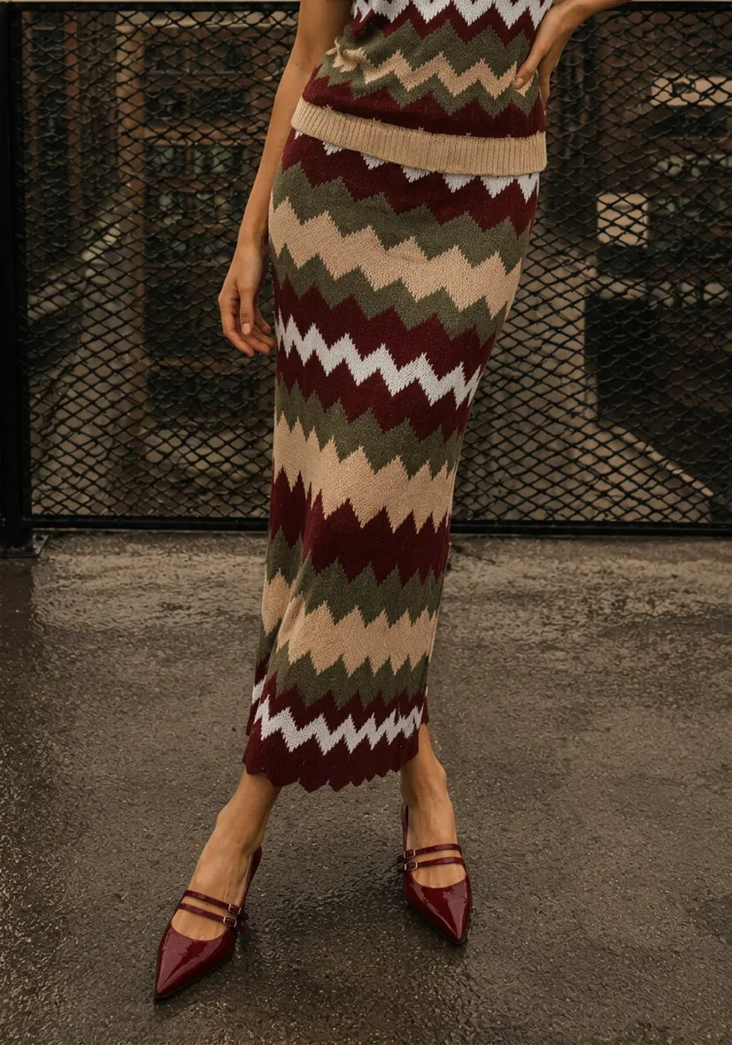 Knit Skirt zigzag - bordeaux
