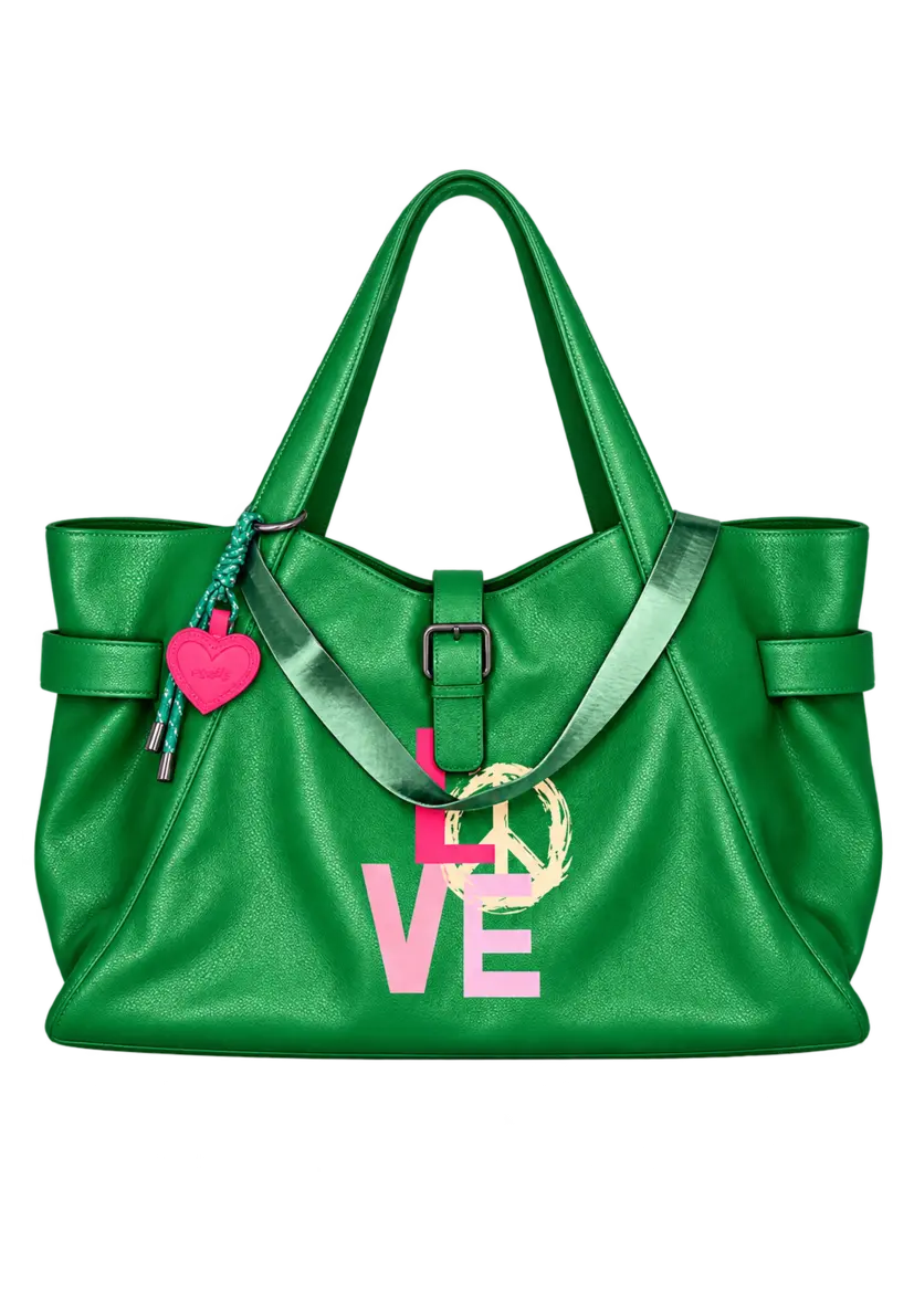 Leather Shopper Love - grün