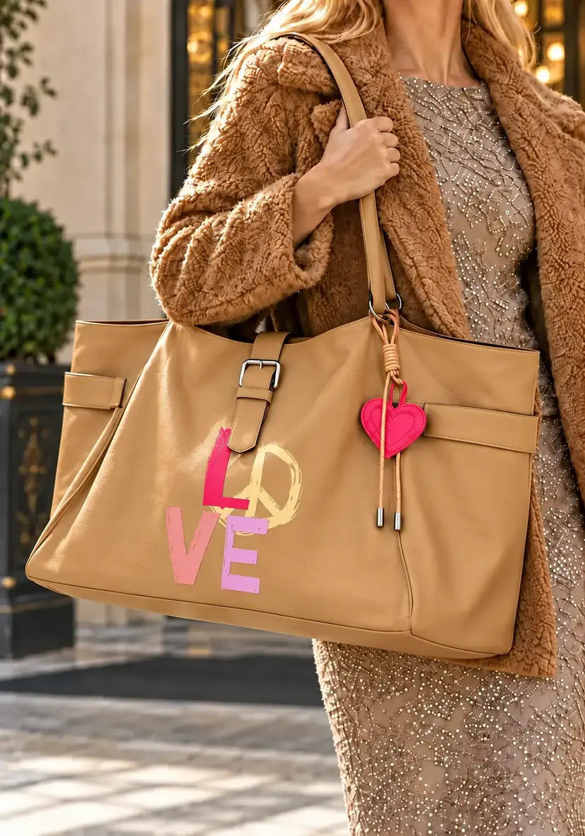 Leather Shopper Love - sand