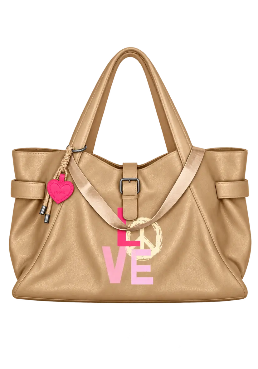Leather Shopper Love - sand