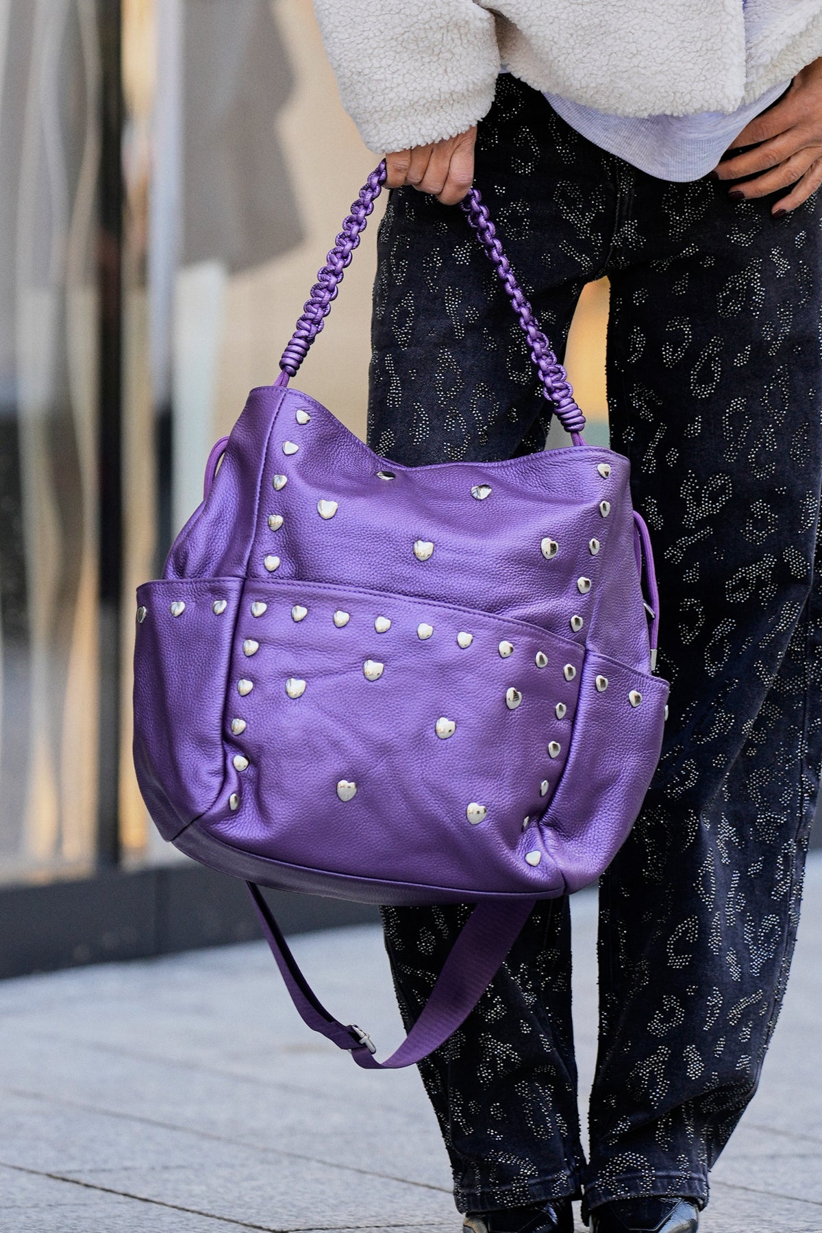 Braided Leather Bag Miss Goodlife - violett