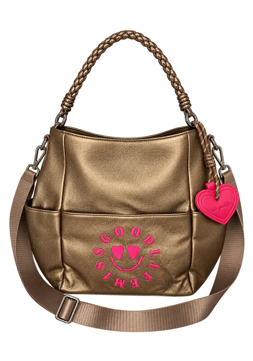 Braided Leather Bag Miss Goodlife Heartface - beige-gold