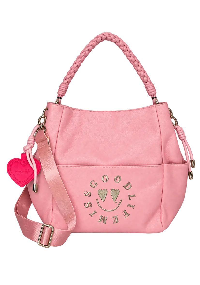 Braided Leather Bag Miss Goodlife Heartface - dust rose