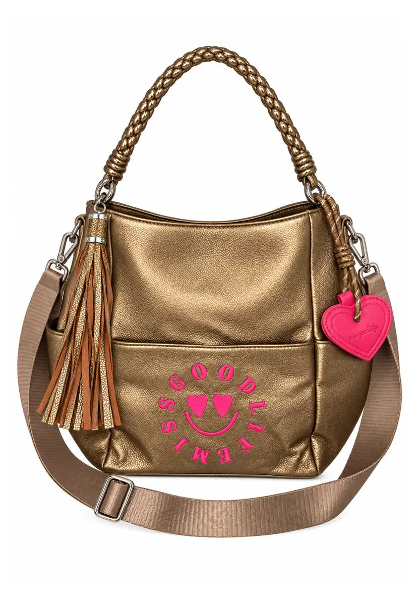 Leather Tassel Charm - beige/gold