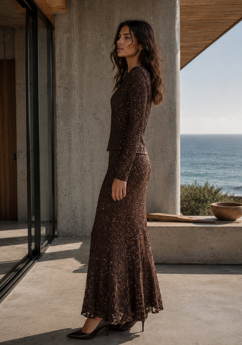 Skirt Sparkle leaf - Darkbrown