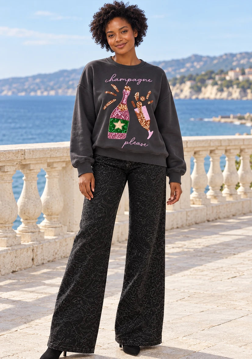 Roundneck Champagne Paillette anthrazit
