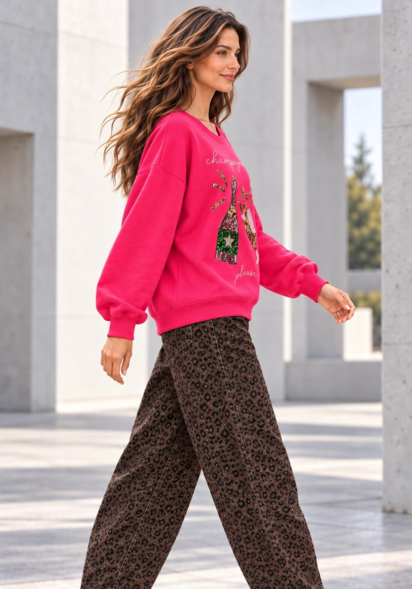 Roundneck Champagne Paillette - neonpink