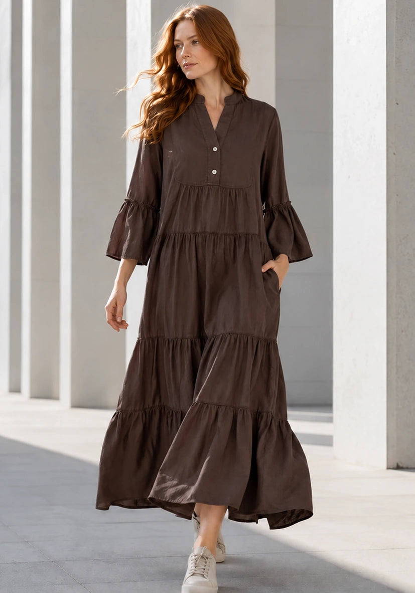 Maxi Dress Trumpet Arms - braun