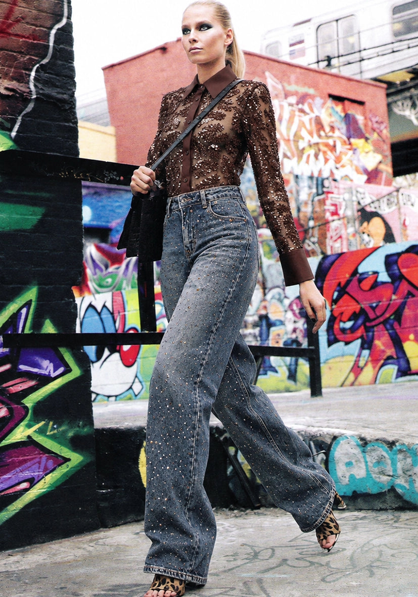 Jeans Crystal Studded - blau