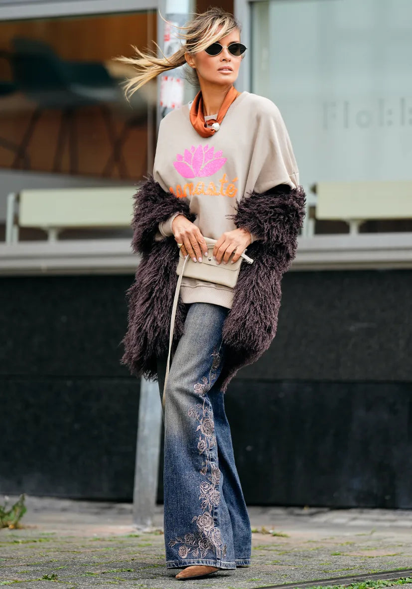 Jeans Strass Roses - blau