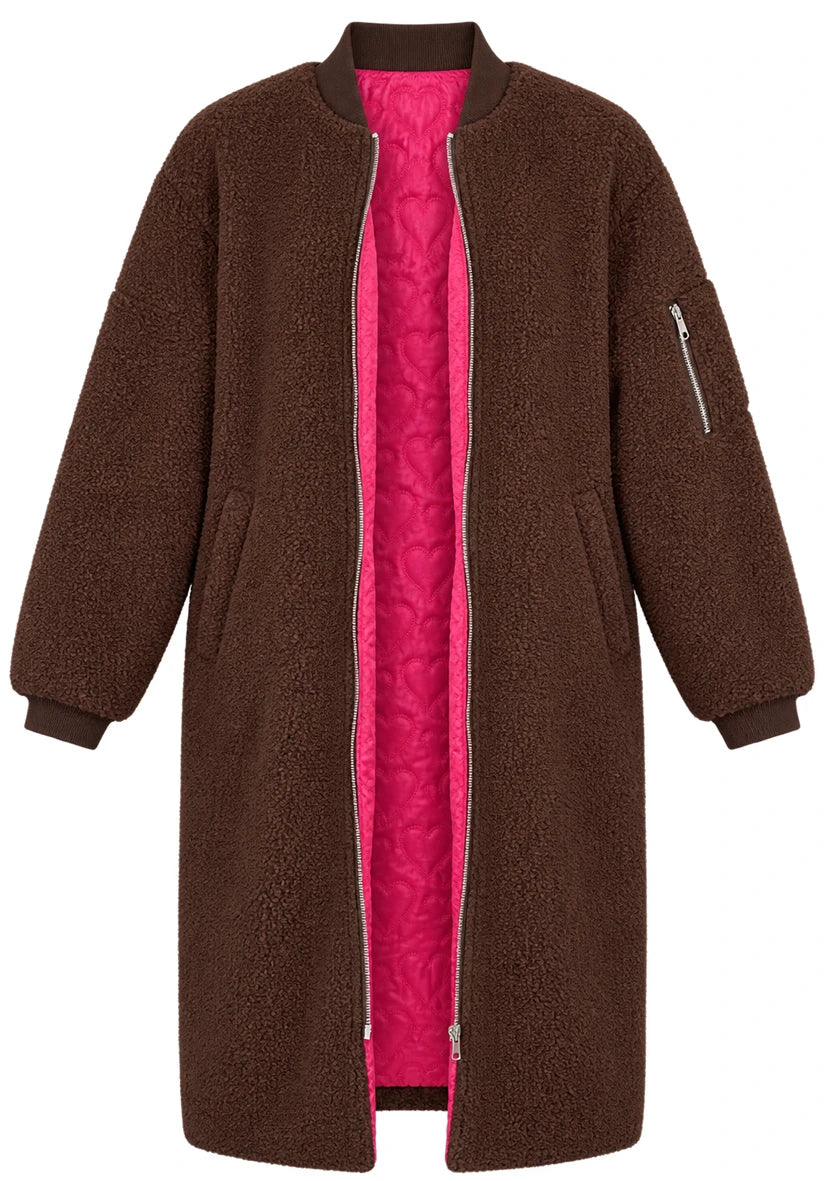 Teddy Jacket Zipper Long - Chocolate