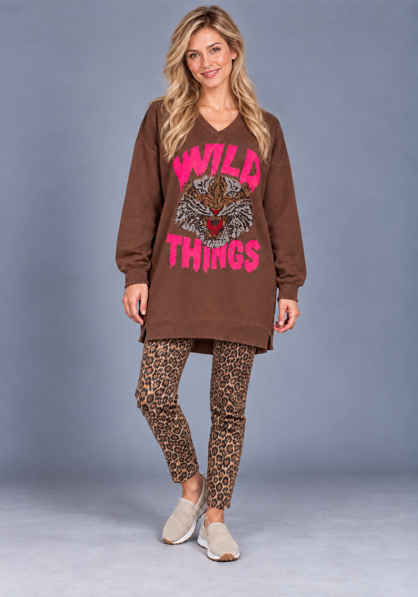 Long V-Neck Wild Things - chocolate/multicolor