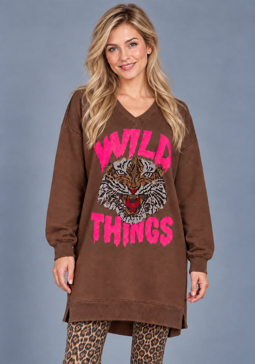 Long V-Neck Wild Things - chocolate/multicolor