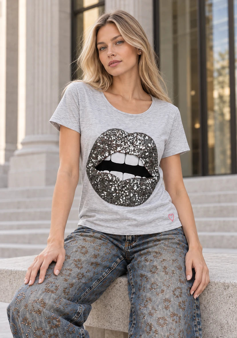 T-Shirt sparkle lips - Grey