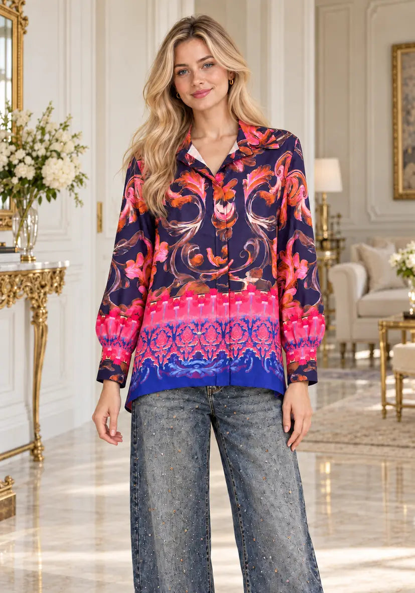 Blouse Happy Blue - Blau/Neonpink