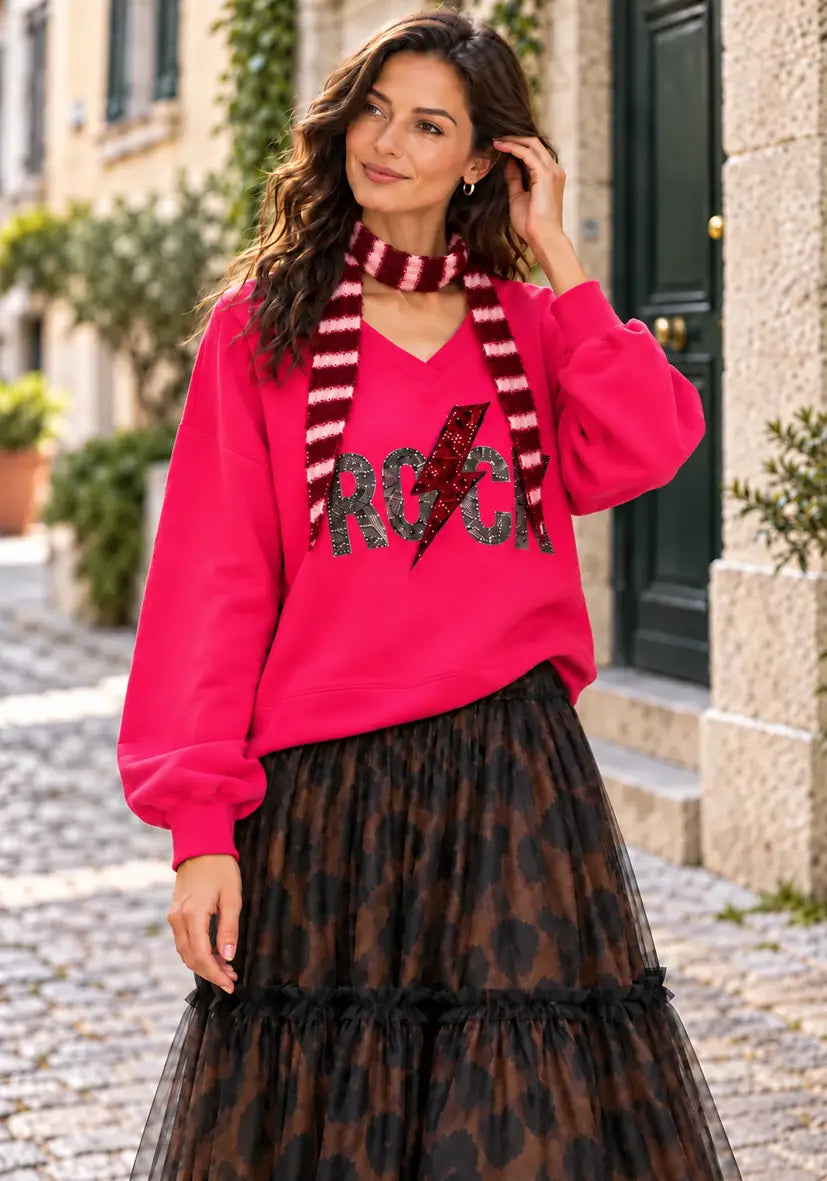 Small scarf stripes - bordeaux/flashrose