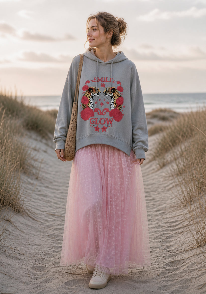 Long Hoodie Smile & Glow - hell grau