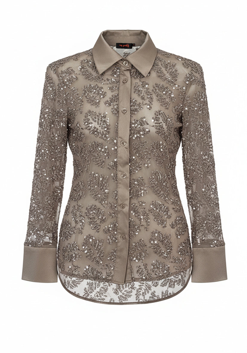 Blouse Sparkle Leaf Taupe