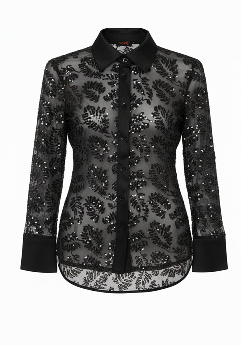 Blouse Sparkle Leaf - Black