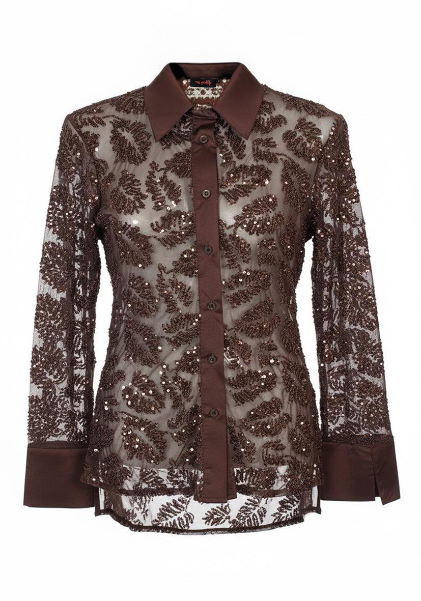 Blouse Sparkle Leaf - Darkbrown