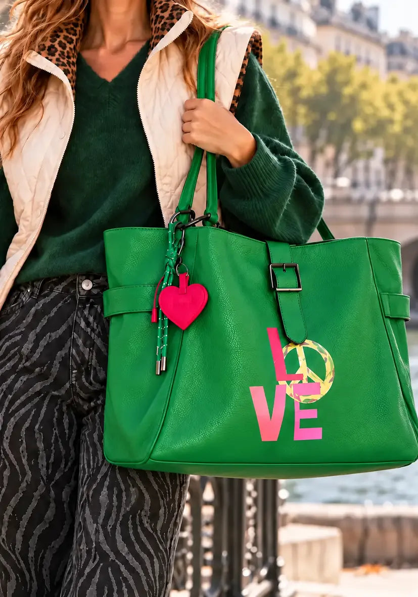 Leather Shopper Love - grün