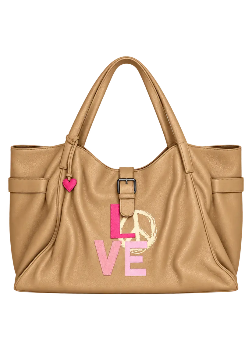 Leather Shopper Love - sand