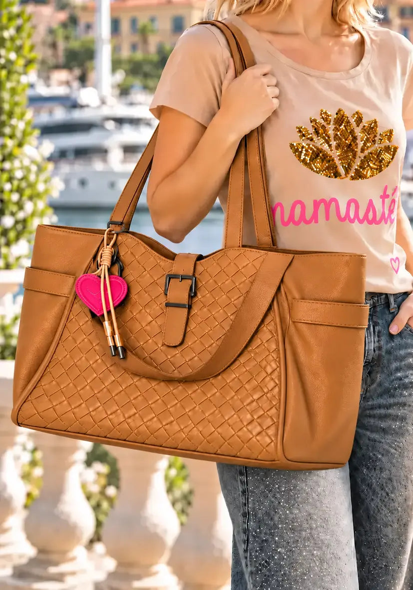 Leather Shopper Braided - beige