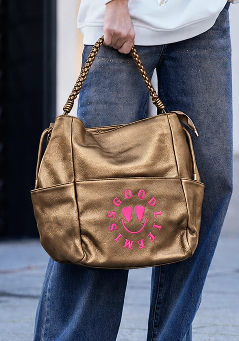 Braided Leather Bag Miss Goodlife Heartface - beige-gold