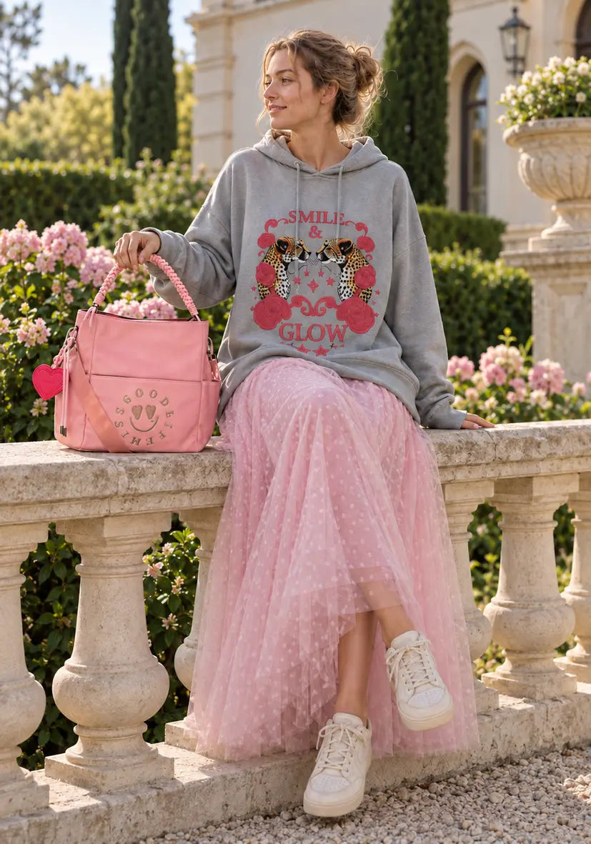 Braided Leather Bag Miss Goodlife Heartface - dust rose
