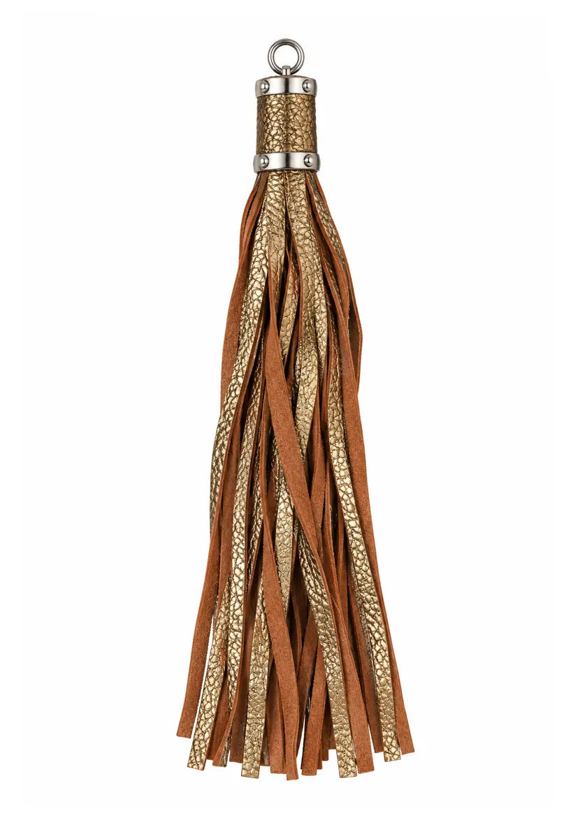 Leather Tassel Charm - beige/gold