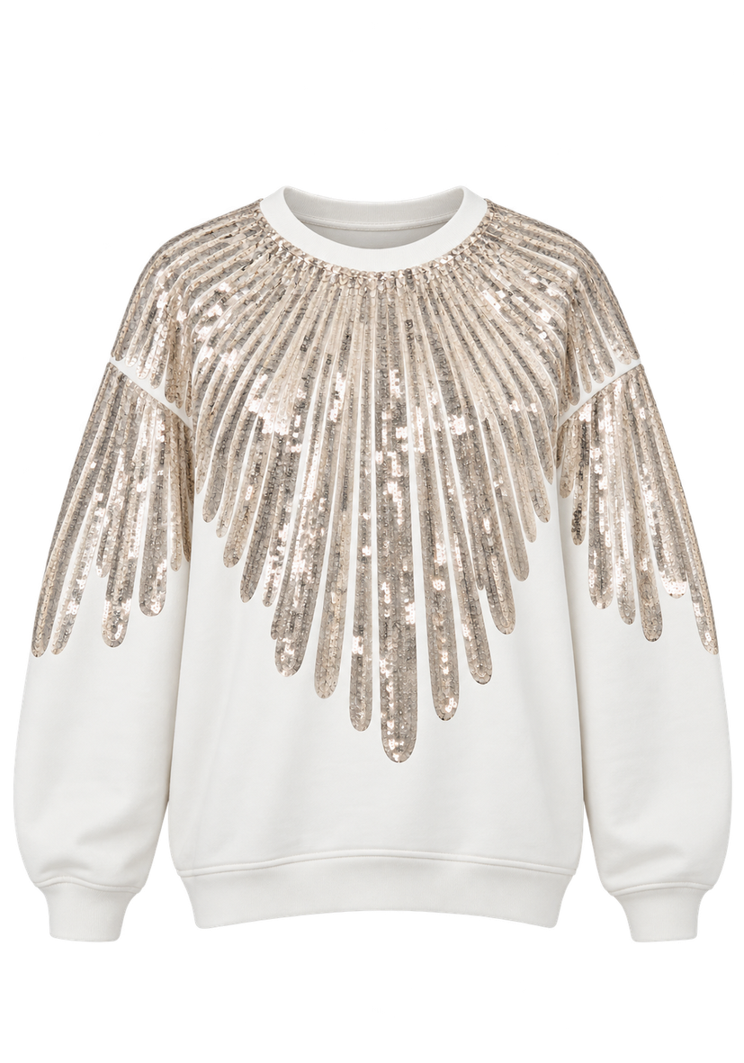 Roundneck Feather Paillette - offwhite