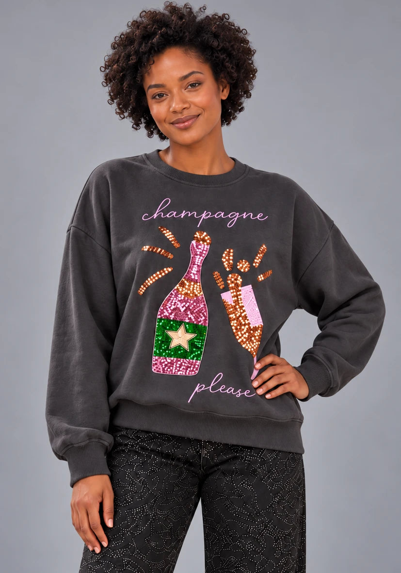 Roundneck Champagne Paillette anthrazit