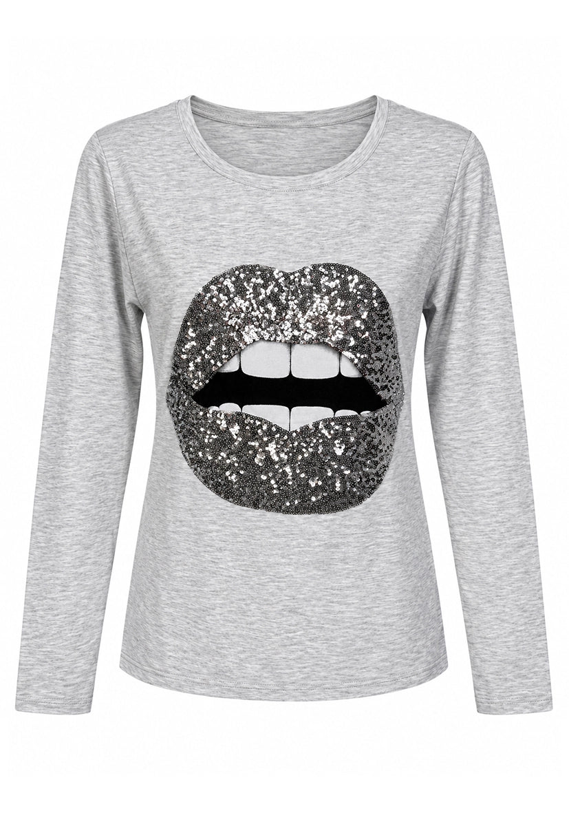 Longsleeve sparkle lips - Grau