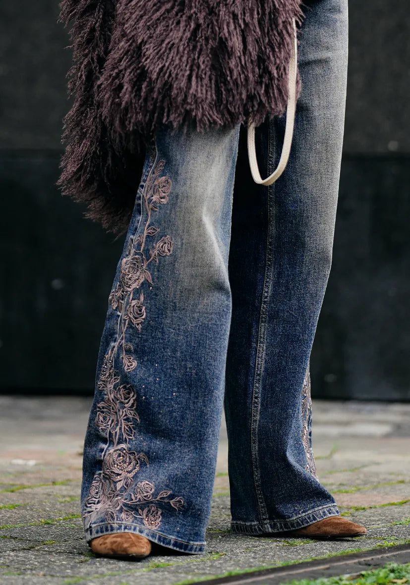 Jeans Strass Roses - blau