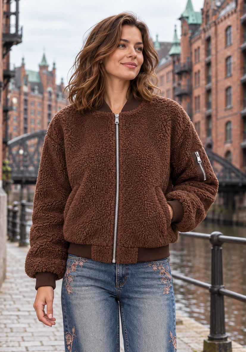 Teddy Jacket Zipper Short Chocolate