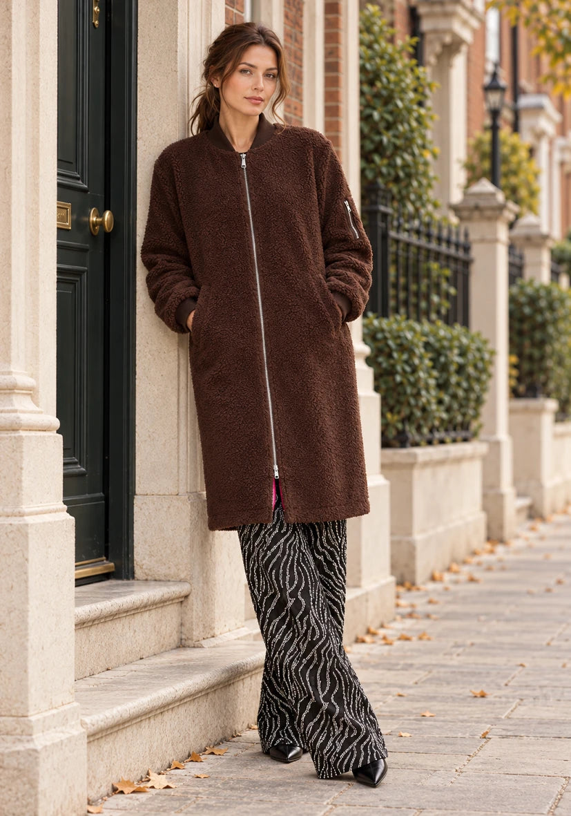 Teddy Jacket Zipper Long - Chocolate