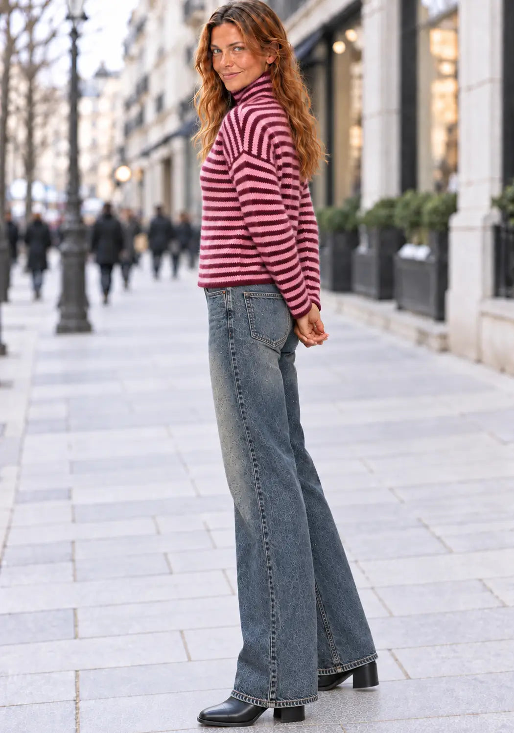 Strickjacke Stripes - bordeaux/flashrose