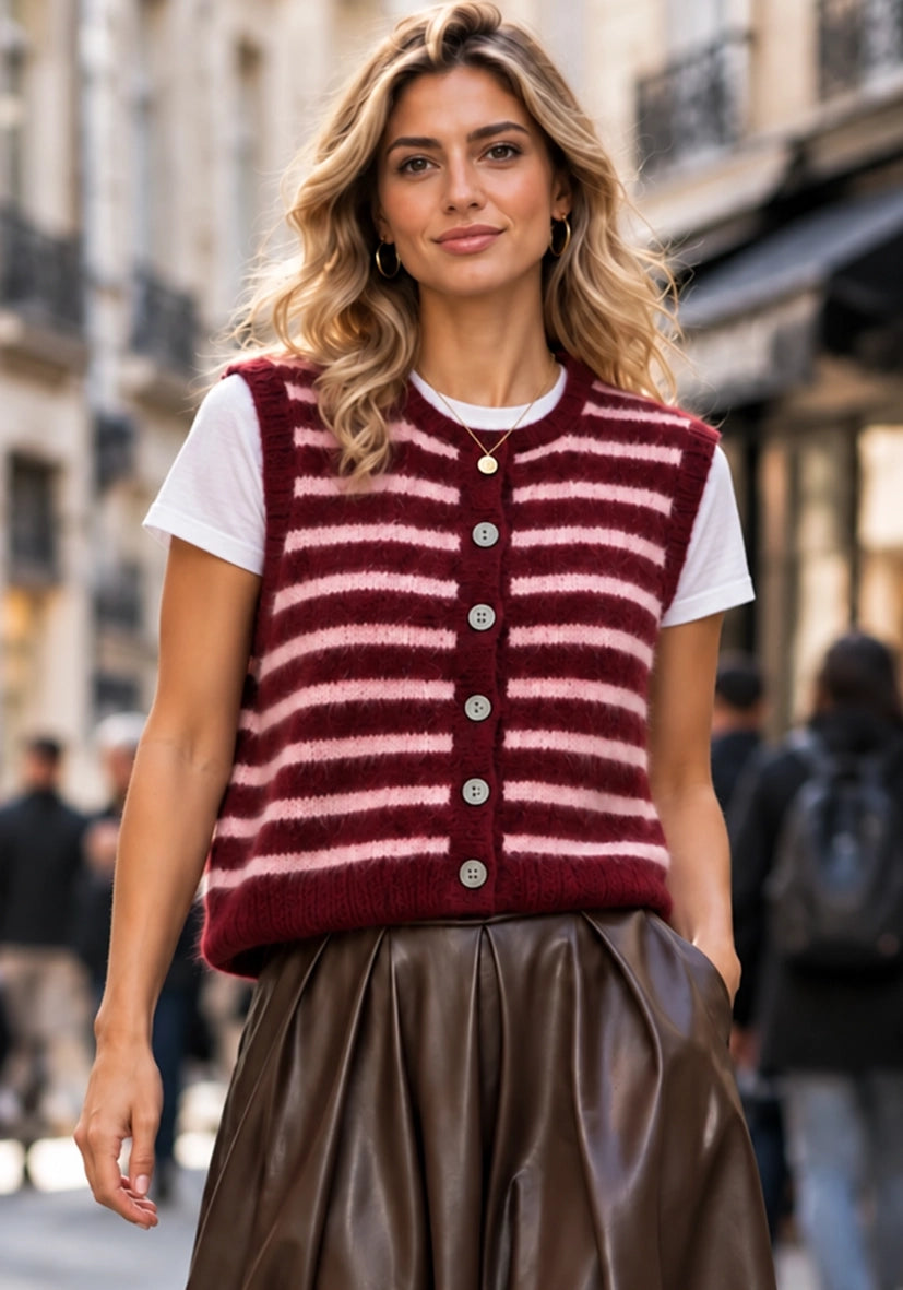 Knitvest Stripes - bordeaux