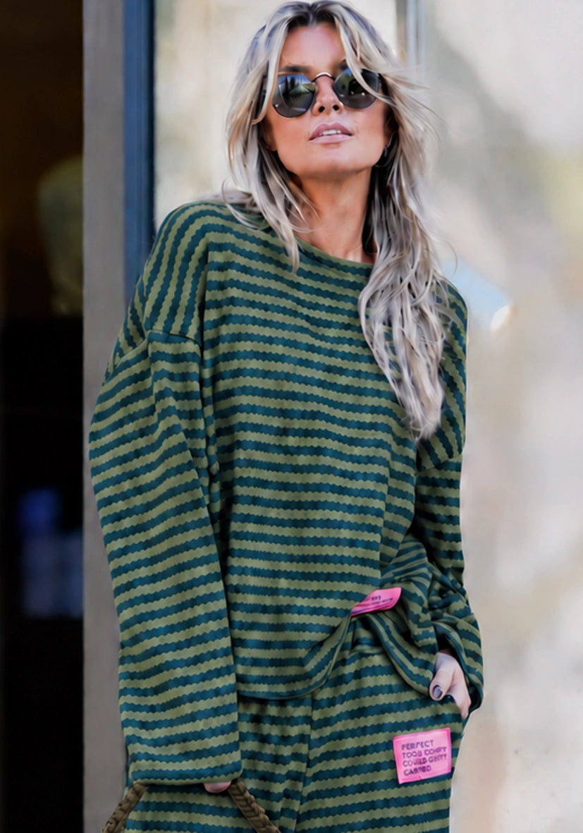 Knit Sweater stripes - Khaki/Dunkelgrün