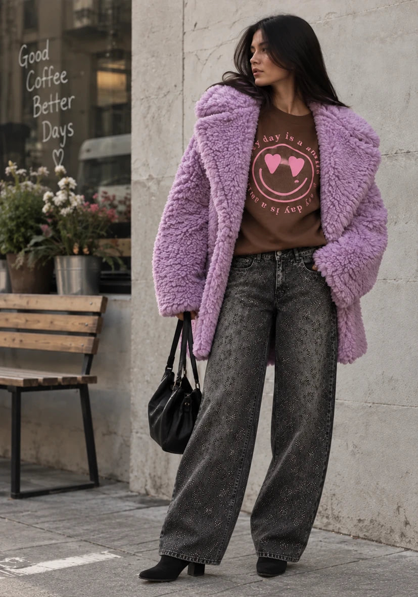 Manteau court Smile & Glow - gris
