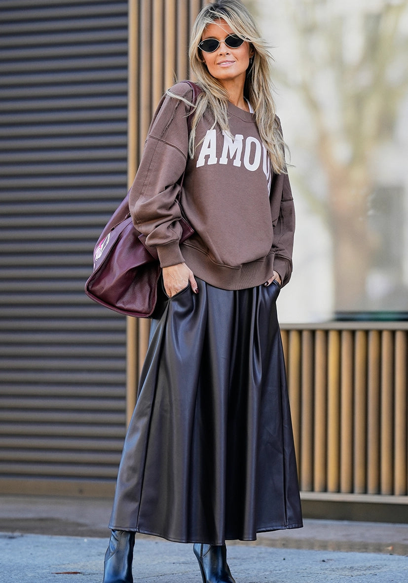 Leather Midi Skirt - schwarz