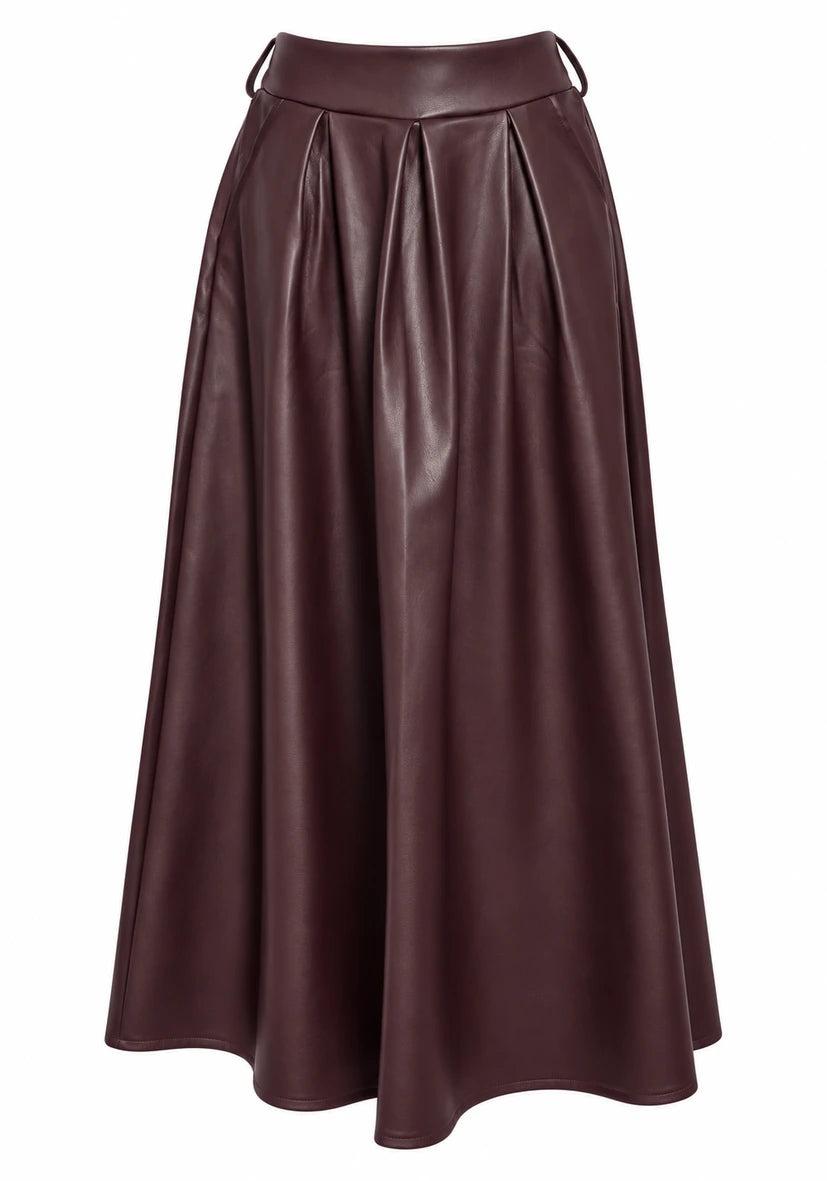 Leather Midi Skirt - bordeaux